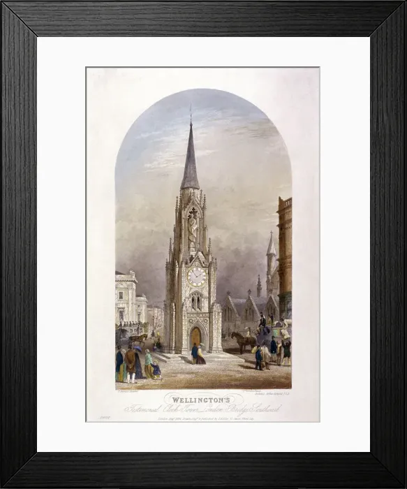 Framed Print : Wellington Clock Tower at the southern end of Southwark Bridge, London, 1854. Artist Framed Print : Wellington Clock Tower at the southern end of Southwark Bridge, London, 1854. Artist