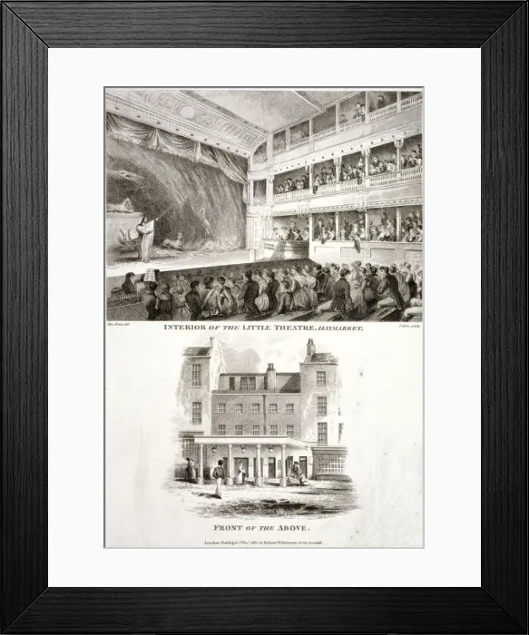 Framed Print : Interior and exterior views of the Haymarket Theatre, Westminster, London, 1815. Artist Framed Print : Interior and exterior views of the Haymarket Theatre, Westminster, London, 1815. Artist