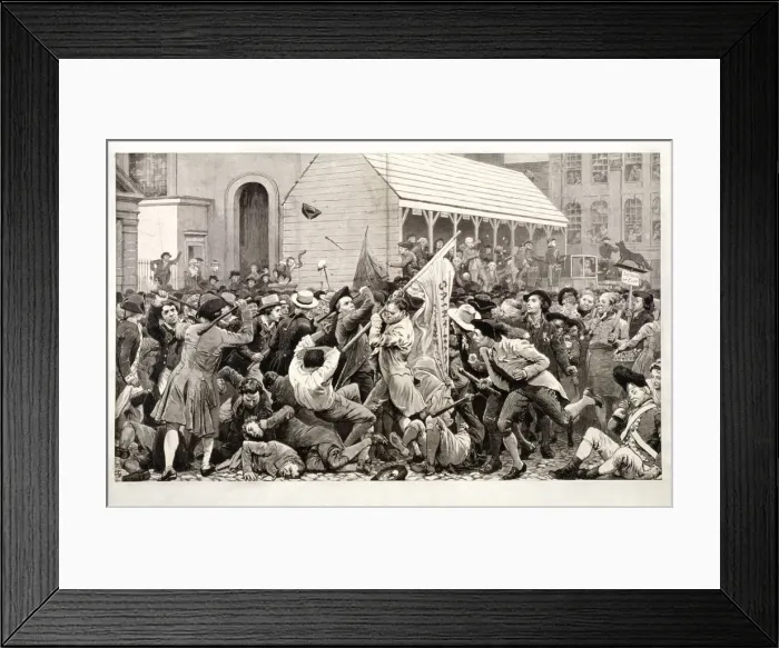 Framed Print : Covent Garden with election hustings in the background, featuring Charles James Fox, (c1790?) Framed Print : Covent Garden with election hustings in the background, featuring Charles James Fox, (c1790?)