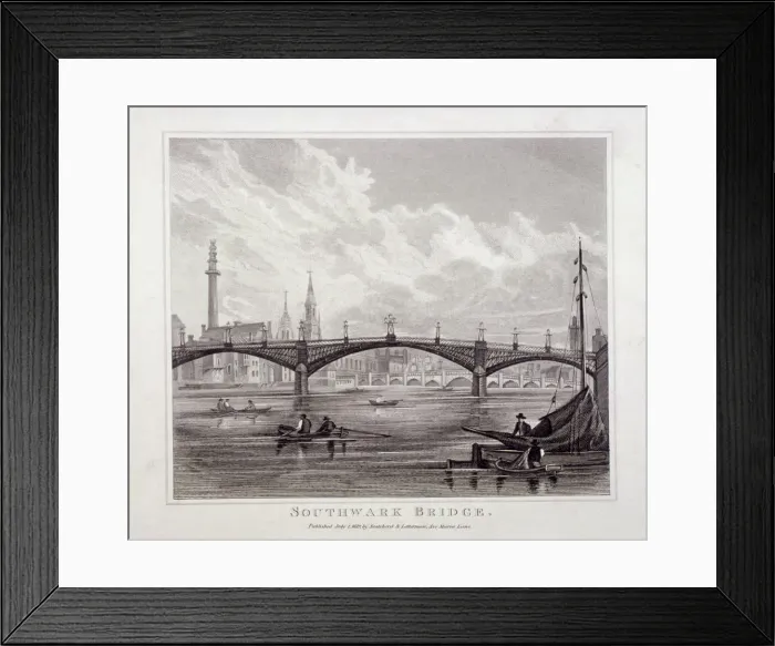 Framed Print : View of Southwark Bridge with boats on the Thames, 1819 Framed Print : View of Southwark Bridge with boats on the Thames, 1819