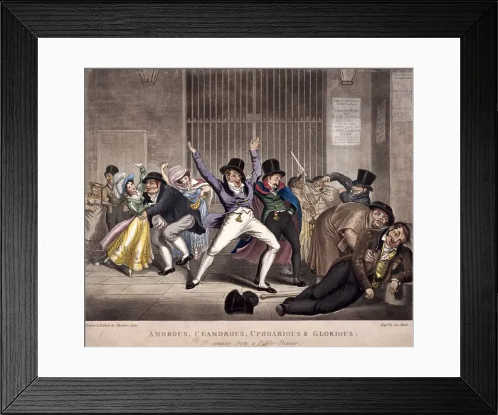 Framed Print : Amorous, clamorous, uproarious and glorious, all coming from a public dinner, c1820 Framed Print : Amorous, clamorous, uproarious and glorious, all coming from a public dinner, c1820