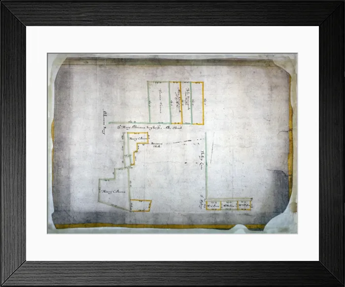 Framed Print : Plan of tenements in Addle Street, Aldermanbury and Philip Lane, London, c1666 Framed Print : Plan of tenements in Addle Street, Aldermanbury and Philip Lane, London, c1666