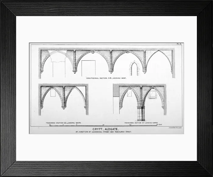 Framed Print : Sectional views of St Michaels Crypt, Aldgate Street, London, c1830(?). Artist Framed Print : Sectional views of St Michaels Crypt, Aldgate Street, London, c1830(?). Artist