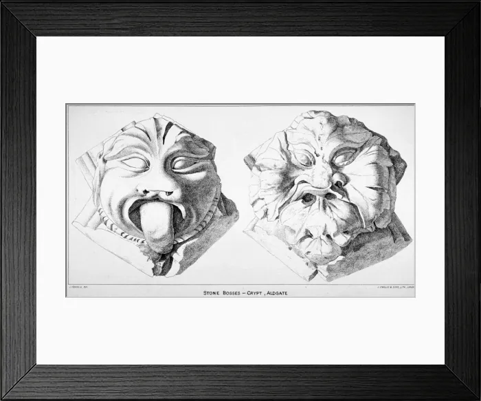 Framed Print : Stone bosses from St Michaels Crypt, Aldgate Street, London, c1830(?) Framed Print : Stone bosses from St Michaels Crypt, Aldgate Street, London, c1830(?)