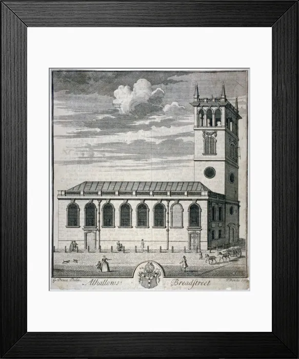 Framed Print : All Hallows Church, Bread Street, London, c1730. Artist: Thomas Bowles Framed Print : All Hallows Church, Bread Street, London, c1730. Artist: Thomas Bowles