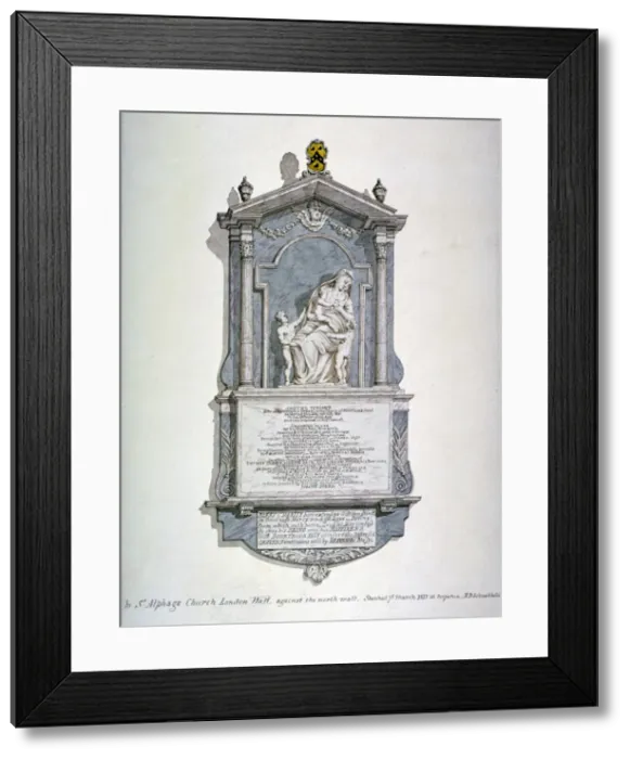 Framed Print : Monument to Samuel Wright, from the north wall of St Alfeges Church, London Wall, London, 1815 Framed Print : Monument to Samuel Wright, from the north wall of St Alfeges Church, London Wall, London, 1815