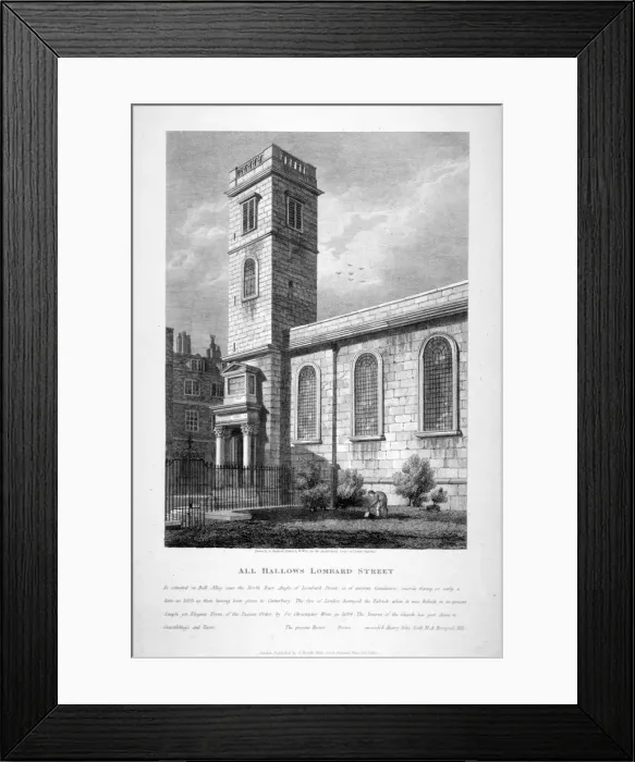 Framed Print : All Hallows Church, Lombard Street, London, 1812. Artist: William Wise Framed Print : All Hallows Church, Lombard Street, London, 1812. Artist: William Wise