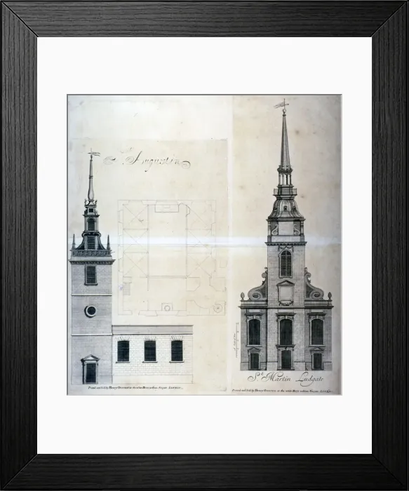 Framed Print : Elevation and plan of St Augustine, Watling Street, City of London, 1740. Artist Framed Print : Elevation and plan of St Augustine, Watling Street, City of London, 1740. Artist