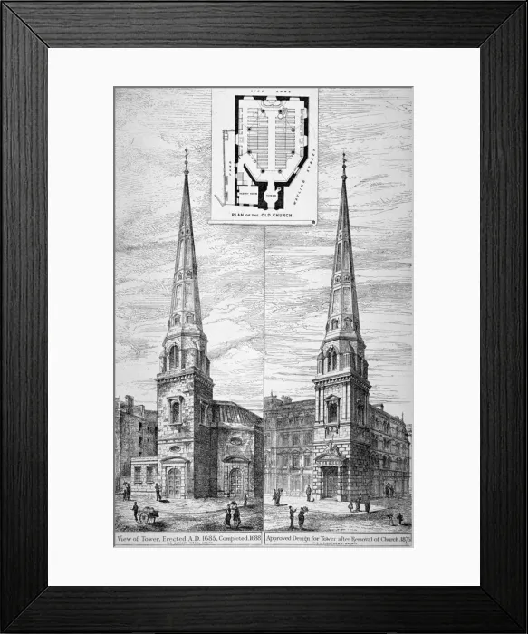 Framed Print : Two views of the tower of St Antholin, City of London, 1875 Framed Print : Two views of the tower of St Antholin, City of London, 1875