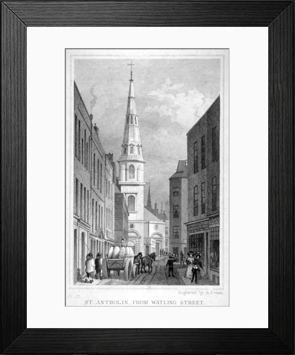 Framed Print : View of St Antholin from Watling Street, City of London, c1830. Artist Framed Print : View of St Antholin from Watling Street, City of London, c1830. Artist
