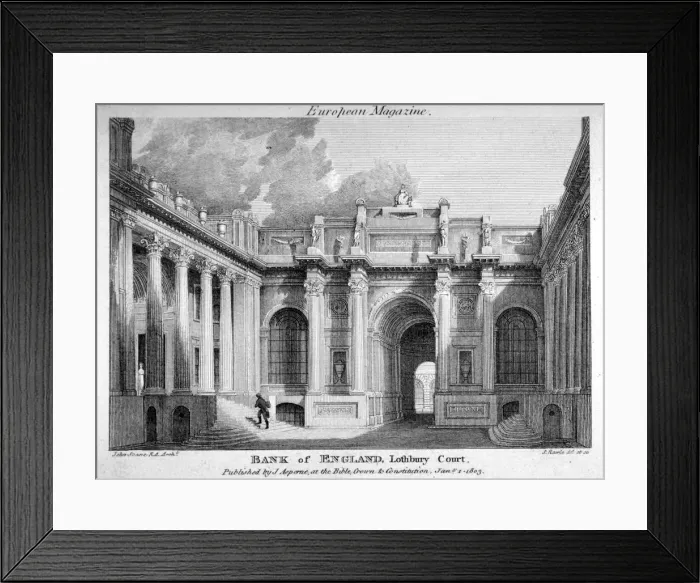 Framed Print : View of Lothbury Court, the Bank of England. City of London, 1803. Artist: Samuel Rawle Framed Print : View of Lothbury Court, the Bank of England. City of London, 1803. Artist: Samuel Rawle