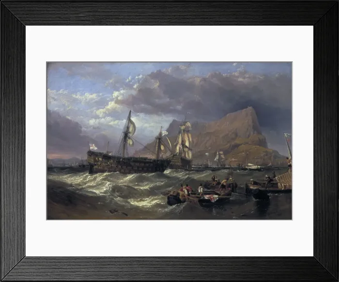 Framed Print : The Victory towed into Gibraltar, 1854. Artist: Clarkson Stanfield Framed Print : The Victory towed into Gibraltar, 1854. Artist: Clarkson Stanfield