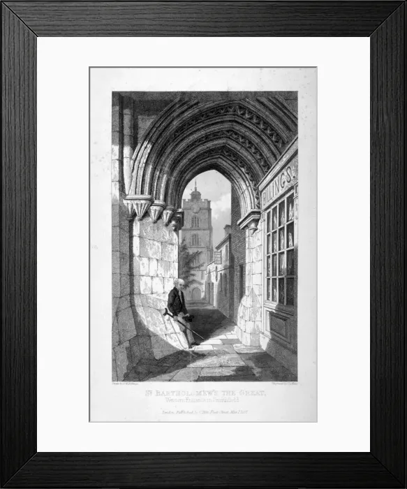 Framed Print : Western entrance to the Church of St Bartholomew-the-Great, Smithfield, City of London, 1837 Framed Print : Western entrance to the Church of St Bartholomew-the-Great, Smithfield, City of London, 1837