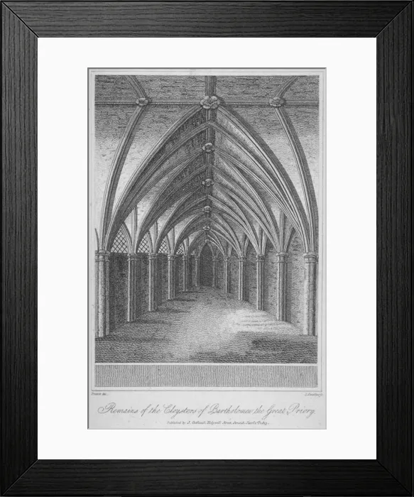 Framed Print : Remains of the cloisters of St Bartholomews Priory, Smithfield, City of London, 1813 Framed Print : Remains of the cloisters of St Bartholomews Priory, Smithfield, City of London, 1813