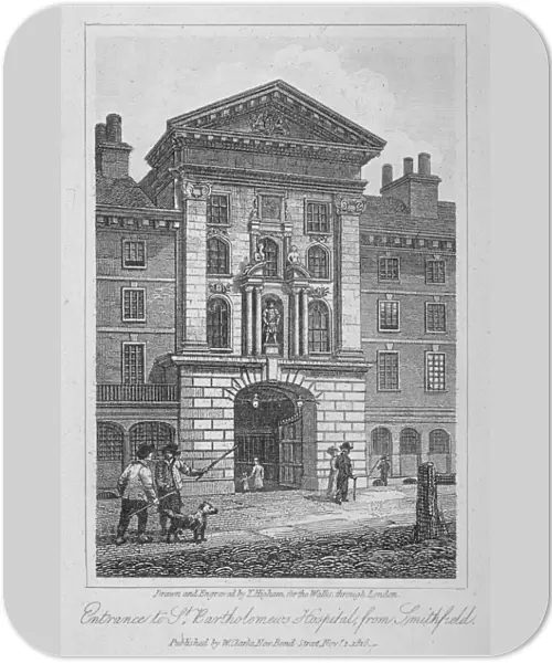 View of the entrance of St Bartholomews Hospital from Smithfield, City of London, 1816