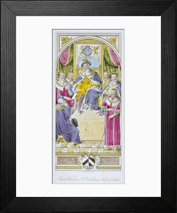 Framed Print : Painted window in St Bartholomews Hospital, Smithfield, City of London, 1810. Artist Framed Print : Painted window in St Bartholomews Hospital, Smithfield, City of London, 1810. Artist