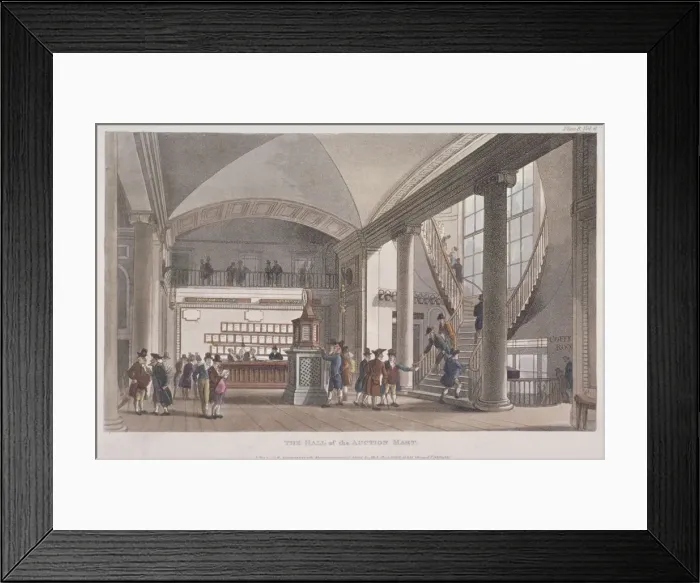 Framed Print : Interior view of the hall in the Auction Mart, Bartholomew Lane, City of London, 1811 Framed Print : Interior view of the hall in the Auction Mart, Bartholomew Lane, City of London, 1811