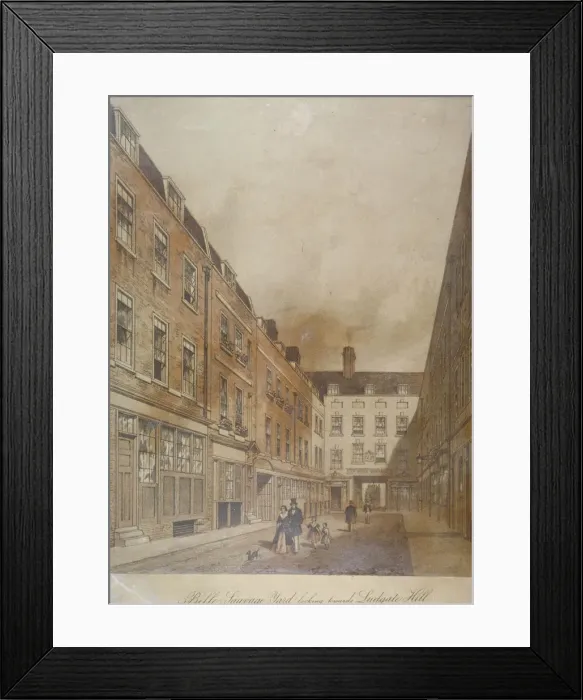 Framed Print : Belle Sauvage Yard, looking towards Ludgate Hill, City of London, 1845 Framed Print : Belle Sauvage Yard, looking towards Ludgate Hill, City of London, 1845