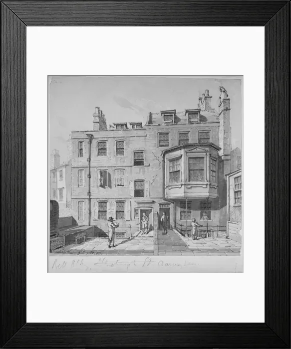 Framed Print : Houses in the northern section of Bell Yard, Chancery Lane, City of London, 1818 Framed Print : Houses in the northern section of Bell Yard, Chancery Lane, City of London, 1818