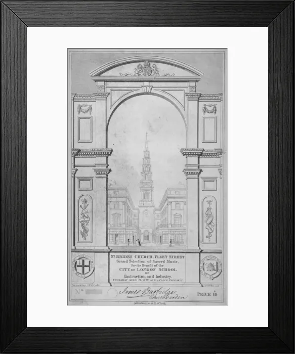 Framed Print : St Brides Church, Fleet Street, City of London, 1827. Artist: W Wallis Framed Print : St Brides Church, Fleet Street, City of London, 1827. Artist: W Wallis