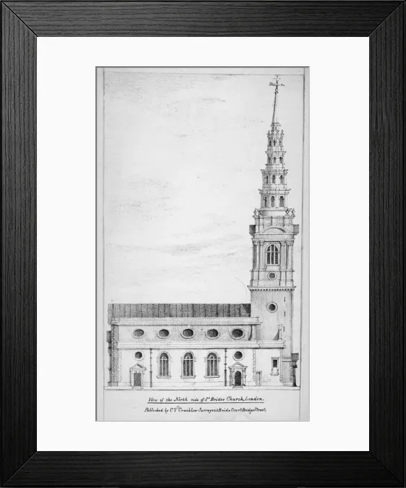 Framed Print : View of the north side of St Brides Church, Fleet Street, City of London, 1825 Framed Print : View of the north side of St Brides Church, Fleet Street, City of London, 1825