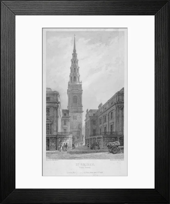 Framed Print : St Brides Church, Fleet Street, City of London, 1839. Artist: John Le Keux Framed Print : St Brides Church, Fleet Street, City of London, 1839. Artist: John Le Keux