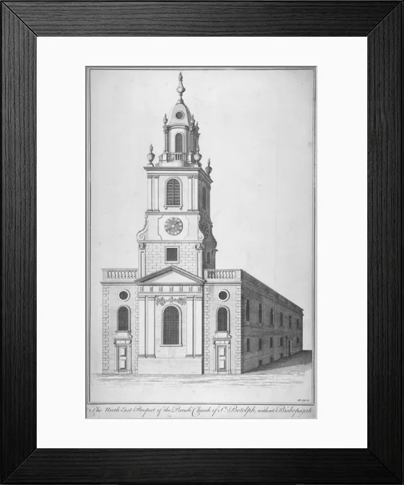 Framed Print : North-east view of the Church of St Botolph without Bishopsgate, City of London, 1750 Framed Print : North-east view of the Church of St Botolph without Bishopsgate, City of London, 1750