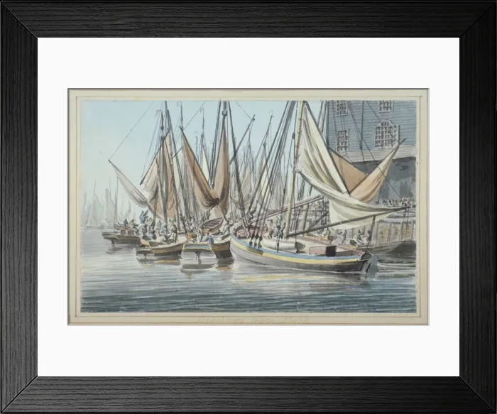 Framed Print : View of Billingsgate wharf with boats on the water, City of London, 1790 Framed Print : View of Billingsgate wharf with boats on the water, City of London, 1790