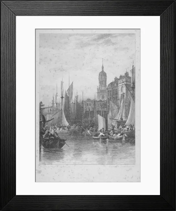 Framed Print : View of Billingsgate wharf with boats, City of London, 1828 Framed Print : View of Billingsgate wharf with boats, City of London, 1828