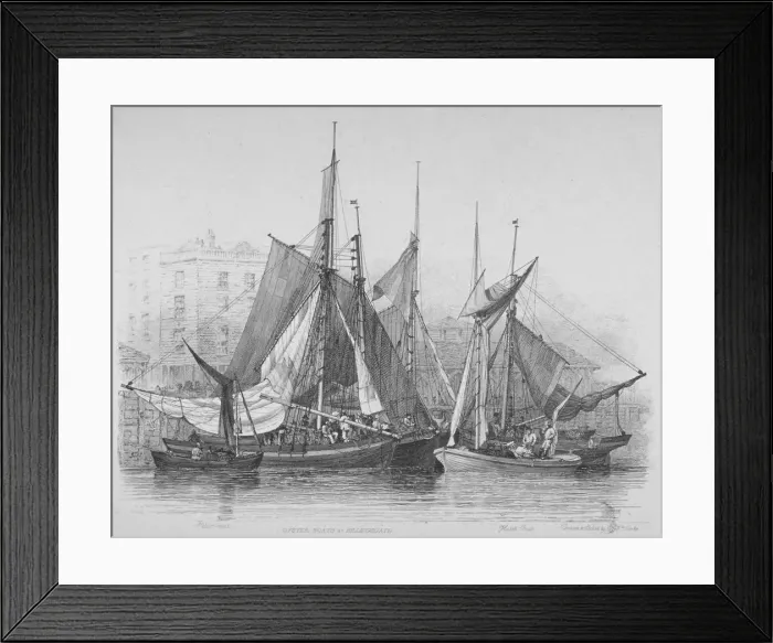 Framed Print : View of Billingsgate wharf with oyster boats, City of London, 1830 Framed Print : View of Billingsgate wharf with oyster boats, City of London, 1830