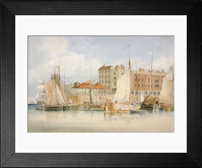 Framed Print : View of Billingsgate Wharf and market with vessels and people, City of London, 1824 Framed Print : View of Billingsgate Wharf and market with vessels and people, City of London, 1824