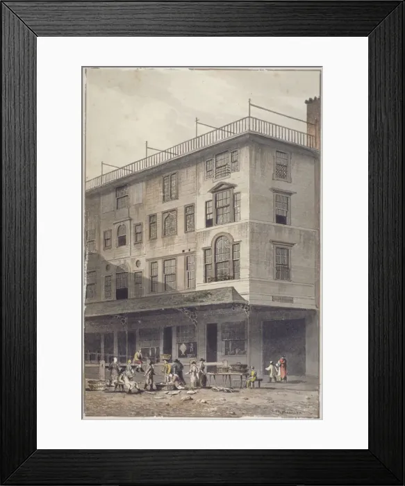 Framed Print : View of Billingsgate market with people fish and baskets, City of London, 1811. Artist Framed Print : View of Billingsgate market with people fish and baskets, City of London, 1811. Artist