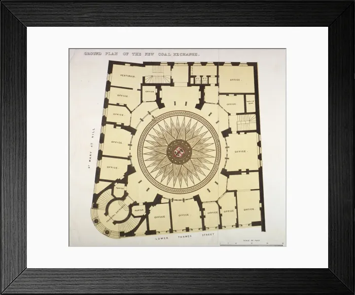 Framed Print : Ground plan of the New Coal Exchange in Lower Thames Street, City of London, 1849 Framed Print : Ground plan of the New Coal Exchange in Lower Thames Street, City of London, 1849