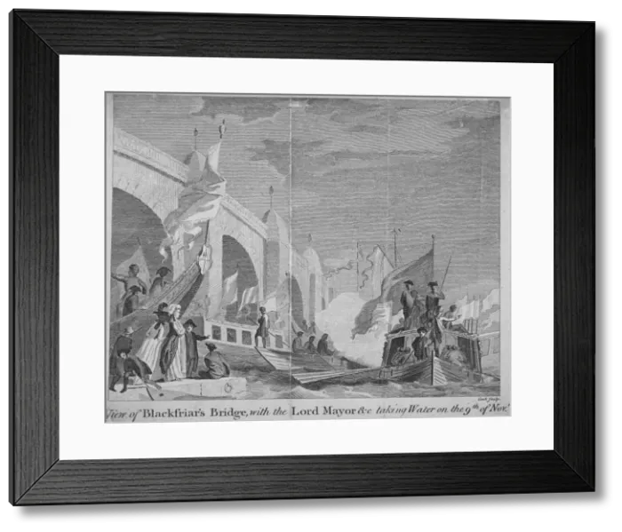Framed Print : Lord Mayors procession passing under Blackfriars Bridge, London, 1770 Framed Print : Lord Mayors procession passing under Blackfriars Bridge, London, 1770