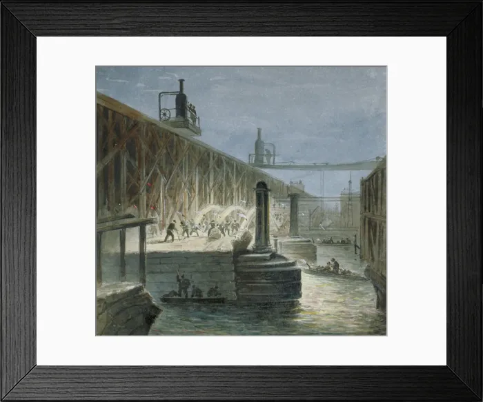 Framed Print : Demolition work being carried out on Blackfriars Bridge from the Surrey shore, London, 1865 Framed Print : Demolition work being carried out on Blackfriars Bridge from the Surrey shore, London, 1865