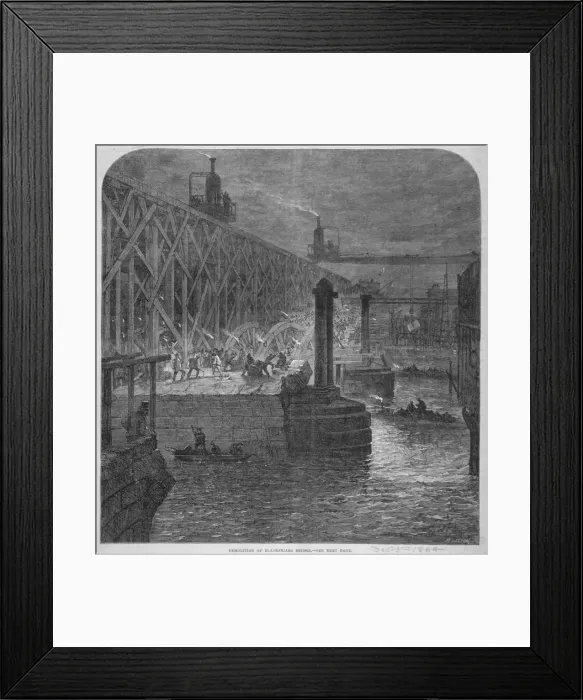 Framed Print : Demolition work being carried out on Blackfriars Bridge from the Surrey shore, London, 1864 Framed Print : Demolition work being carried out on Blackfriars Bridge from the Surrey shore, London, 1864