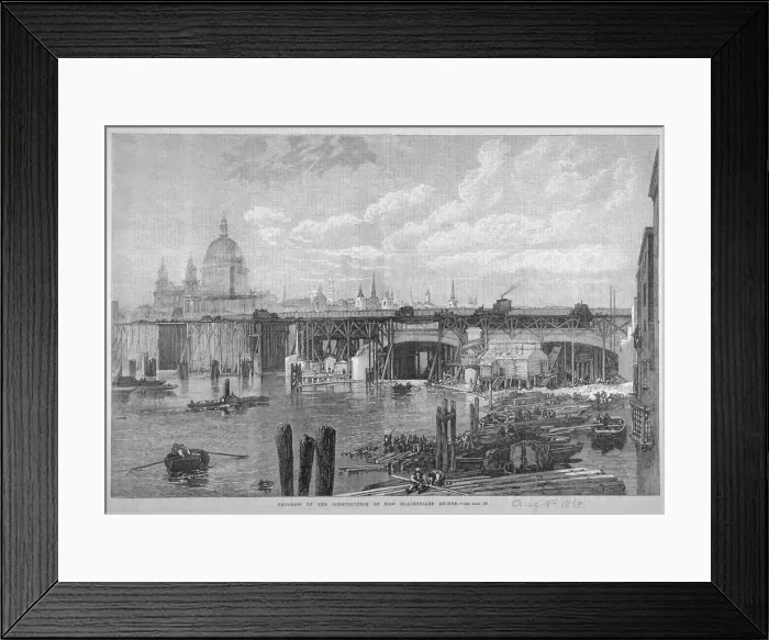 Framed Print : Construction work being carried out on Blackfriars Bridge, London, 1868 Framed Print : Construction work being carried out on Blackfriars Bridge, London, 1868