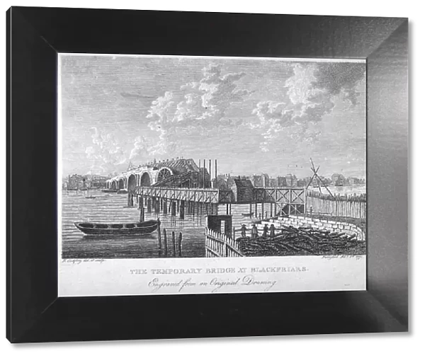 View of Blackfriars Bridge under construction, London, c1762 (1775). Artist: RB Godfrey
