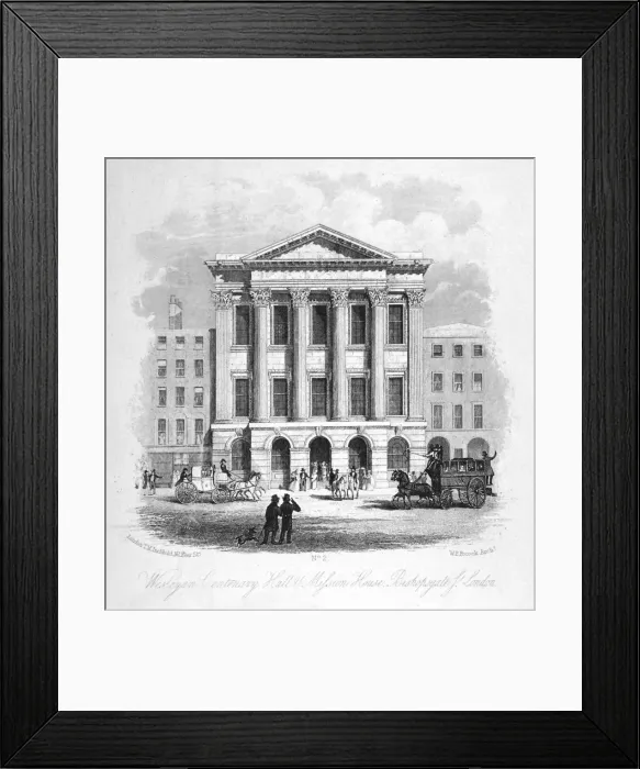 Framed Print : The Wesleyan Centenary Hall and Mission House, Bishopsgate, City of London, 1840 Framed Print : The Wesleyan Centenary Hall and Mission House, Bishopsgate, City of London, 1840
