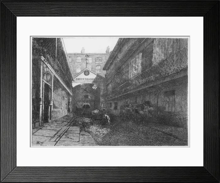 Framed Print : The Green Dragon Inn, Bishopsgate, City of London, 1871. Artist: E Edwards Framed Print : The Green Dragon Inn, Bishopsgate, City of London, 1871. Artist: E Edwards