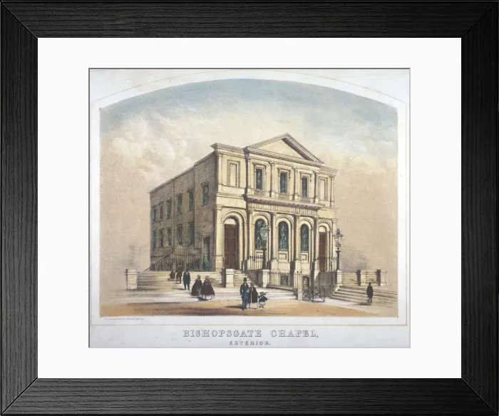 Framed Print : View of Bishopsgate Congregational Chapel, Bishopsgate, City of London, 1855. Artist Framed Print : View of Bishopsgate Congregational Chapel, Bishopsgate, City of London, 1855. Artist