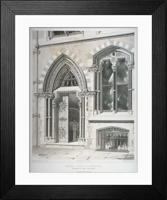 Framed Print : The doorway and lower windows of Crosby Hall at no 95 Bishopsgate, City of London, 1860 Framed Print : The doorway and lower windows of Crosby Hall at no 95 Bishopsgate, City of London, 1860