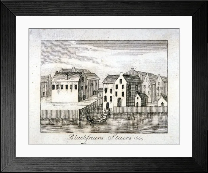 Framed Print : View of Blackfriars Stairs and surrounding buildings, City of London, 1660 Framed Print : View of Blackfriars Stairs and surrounding buildings, City of London, 1660
