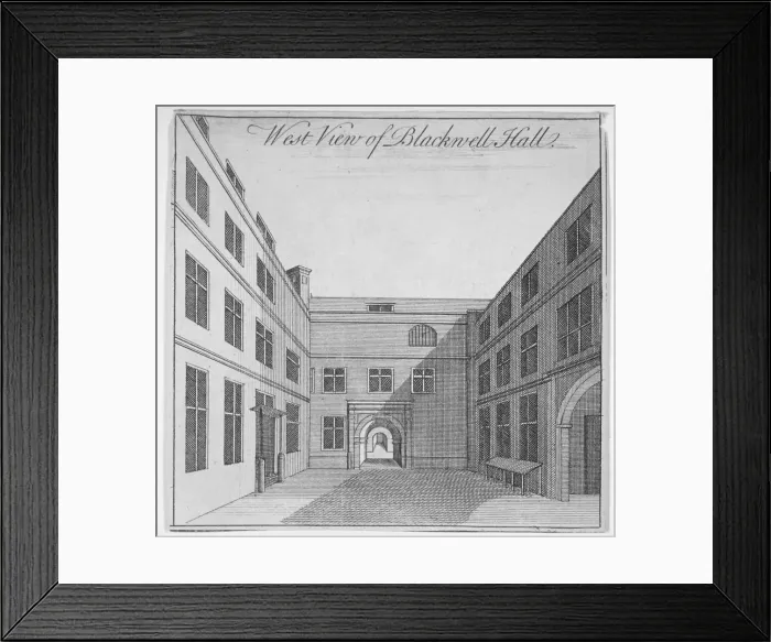 Framed Print : West view of courtyard in Blackwell Hall, City of London, 1750 Framed Print : West view of courtyard in Blackwell Hall, City of London, 1750