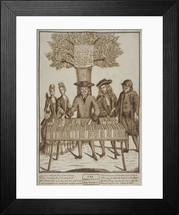 Framed Print : Book seller in Moorfields, on the site of the later Blomfield Street, City of London, 1750 Framed Print : Book seller in Moorfields, on the site of the later Blomfield Street, City of London, 1750