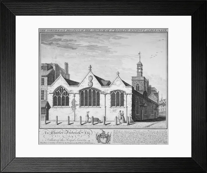 Framed Print : North-east view of the Church of St Botolph Aldersgate, City of London, 1739. Artist Framed Print : North-east view of the Church of St Botolph Aldersgate, City of London, 1739. Artist