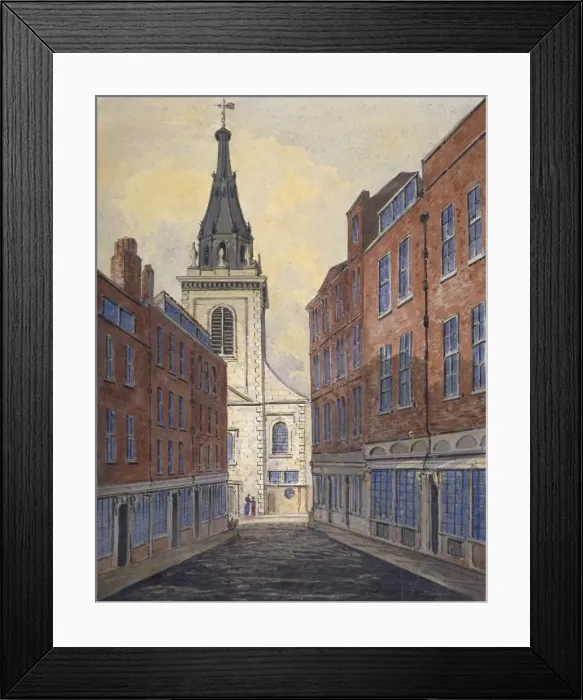 Framed Print : Church of St Edmund the King viewed from Clements Lane, City of London, 1820. Artist Framed Print : Church of St Edmund the King viewed from Clements Lane, City of London, 1820. Artist