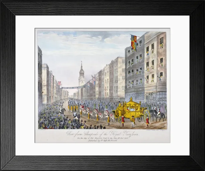 Framed Print : Royal coach on Cheapside, City of London, 1837. Artist: A Friedel Framed Print : Royal coach on Cheapside, City of London, 1837. Artist: A Friedel