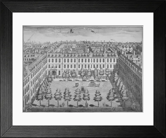 Framed Print : Bird s-eye view of Devonshire Square, City of London, 1740 Framed Print : Bird s-eye view of Devonshire Square, City of London, 1740