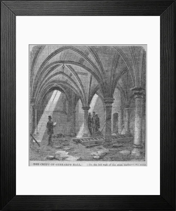 Framed Print : Crypt under Gerards Hall on the south side of Basing Lane, City of London, 1849 Framed Print : Crypt under Gerards Hall on the south side of Basing Lane, City of London, 1849
